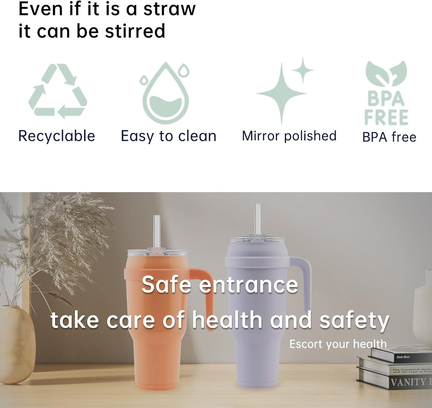 Reduce Replacement Straws - 5 Pack Reusable Straws with Cleaning Brush for 50 oz & 40 oz Tumblers | Clear Plastic