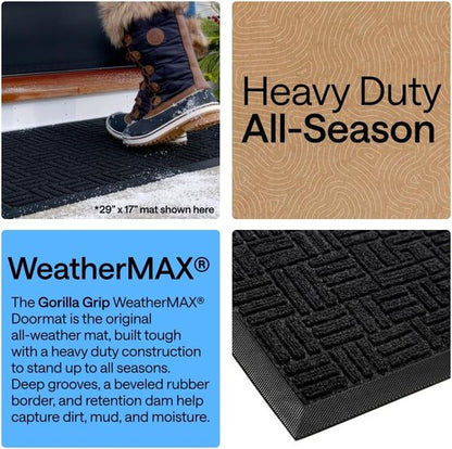 GORILLA GRIP Waterproof All-Season WeatherMAX Doormat - 72x24 Natural Rubber, Stain & Fade Resistant, Easy Clean Black Maze