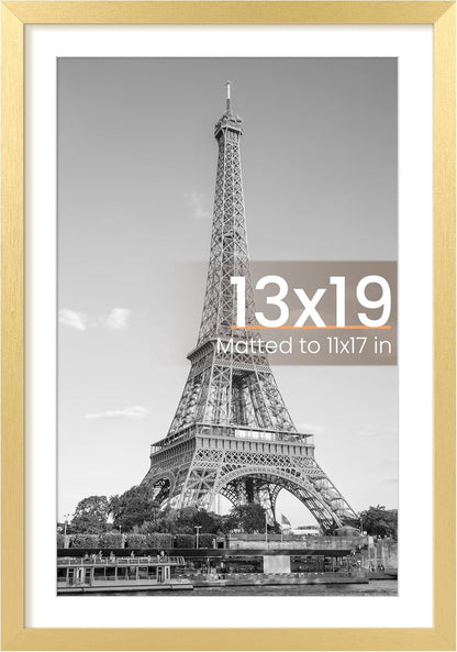 Upsimples 13x19 Picture Frame - Elegant Gold Wall Hanging Frame for 11x17 or 13x19 Photos | 1 Pack