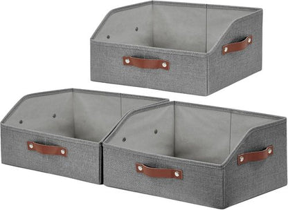 Bagnizer Linen Trapezoid Storage Bins - Collapsible Closet Organizer with Handles | Gray