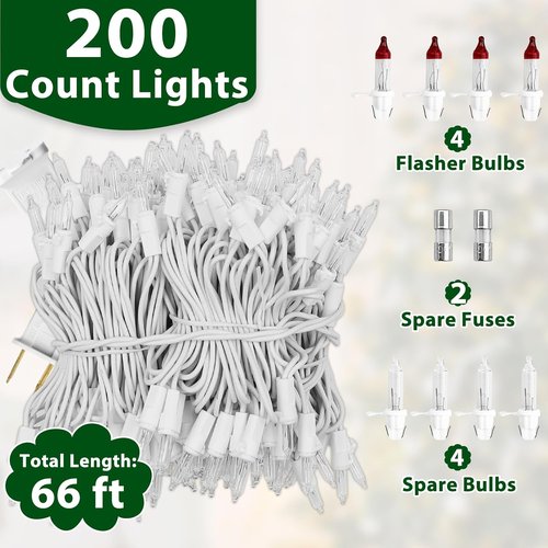 Clear Christmas Lights - 66FT Warm White Mini Lights with 200 Incandescent Bulbs | Indoor & Outdoor Holiday Decor