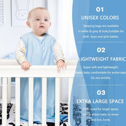 BSTOPPT 3 Pack Baby Sleep Sack 12-18 Months 100% Rayon Cotton Baby Sleeping Bag 2-Way Zipper Toddler Wearable Blankets,Comfy Stretchy Thin Sleep Sacks.TOG 0.3 (Large)