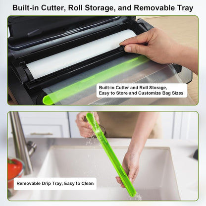 Precision Vacuum Sealer Machine by [Brand Name] - Double Heat Seal for Dry & Moist Food, Easy-Lock Handle, Built-in Bag Storage, Silver