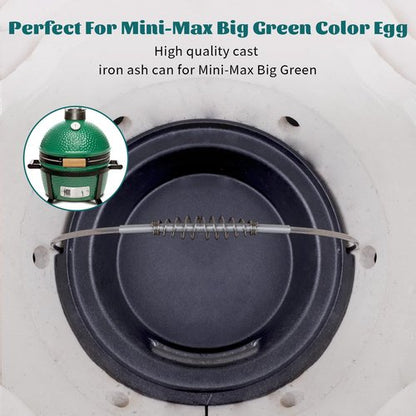 KAMaster Cast Iron Ash Can with Handle for Mini-Max Green Egg Grill,Charcoal Ash Pot Green Egg Accessories Must Haves,Perfectly Paired with Fire Grate/Charcoal Basket for Use | Quick&Easy Cleaning