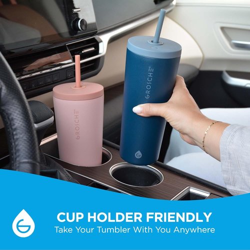 GROSCHE Jasper Insulated Stainless Steel Tumbler - 23 oz Travel Cup with Lid & Straw, Sleek Black Design