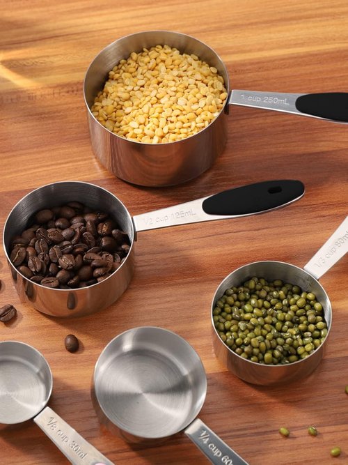 Joyhill Stainless Steel Measuring Cups Set - 10-Piece Nesting Design with Soft Touch Silicone Handles | Black