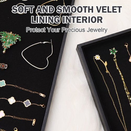 JETEHO Black Velvet Stackable Jewelry Tray Showcase Display Stackable Necklace Bracelet Ring Showcase Display Empty Plate (2 Pack)
