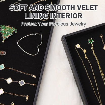 JETEHO Black Velvet Stackable Jewelry Tray Showcase Display Stackable Necklace Bracelet Ring Showcase Display Empty Plate (2 Pack)