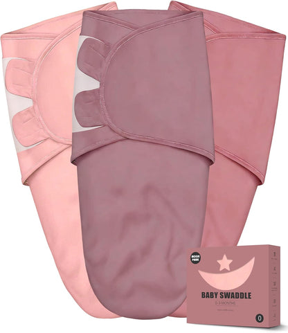 Skiennix Newborn Swaddle Blanket Wrap - Adjustable 100% Cotton Sleep Sack for Infants 0-3 Months | Soft Breathable Bedding in Dusty Rose, Pearl & Mauve (3-Pack)