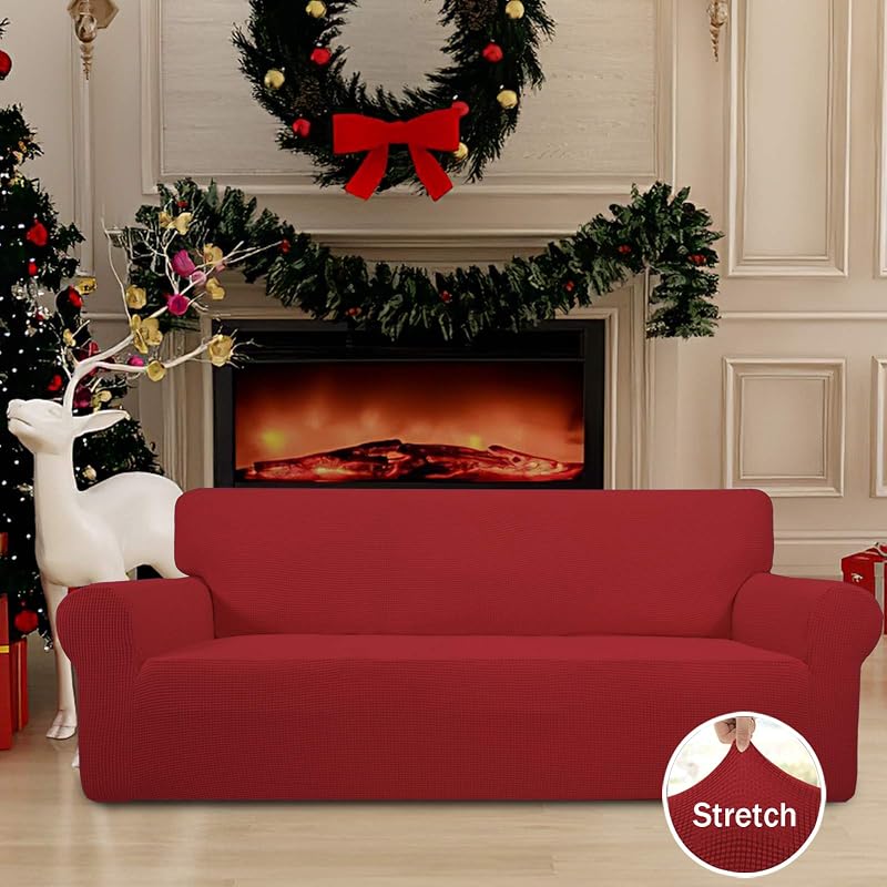 Christmas Red Large Sofa Slipcover - Easy-Going Stretch Couch Cover