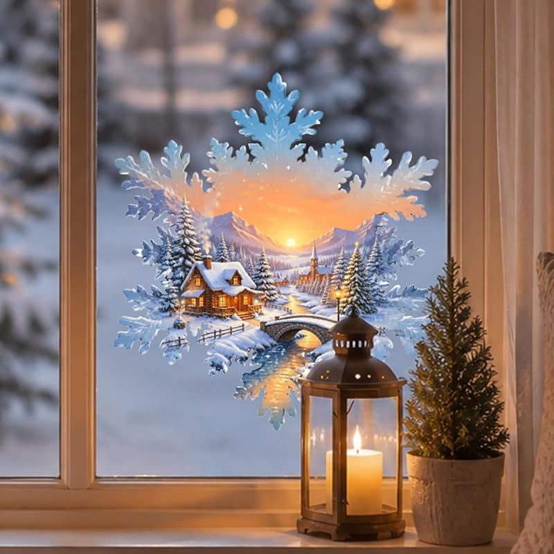 Snowflake Cabin Window Decal - Self-Adhesive Christmas Window Clings, 1 Sheet, Style4