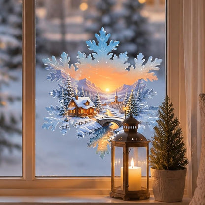Snowflake Cabin Window Decal - Self-Adhesive Christmas Window Clings, 1 Sheet, Style4