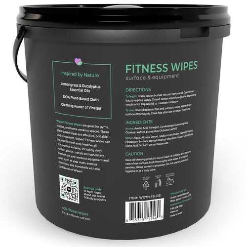 Wipex Yoga Mat Cleaner Wipes, EWG Verified, 400 Ct Plant-Based Lemongrass, Eucalyptus & Vinegar Wipes for Gym & Fitness Equipment & All Purpose Gym Cleaning - Safe for Peloton Bikes & Treadmills