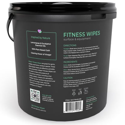 Wipex Yoga Mat Cleaner Wipes, EWG Verified, 400 Ct Plant-Based Lemongrass, Eucalyptus & Vinegar Wipes for Gym & Fitness Equipment & All Purpose Gym Cleaning - Safe for Peloton Bikes & Treadmills