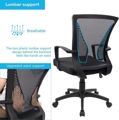 Furmax Ergonomic Office Chair - Mesh Mid Back Design with Lumbar Support & Armrests | Black