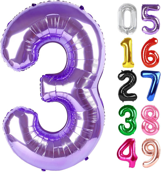 Purple Number 3 Balloon - 40 Inch 3rd Birthday Celebration Decor for Kids & Adults