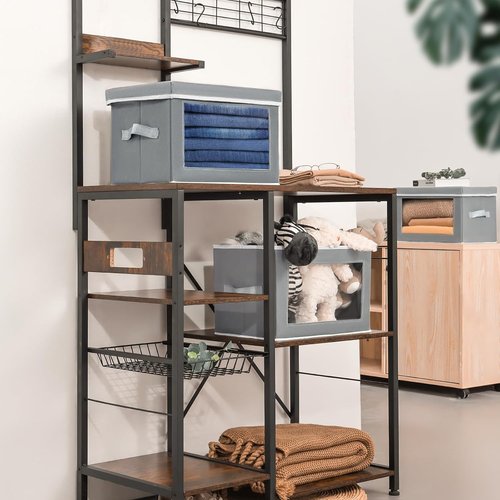 Homsorout Large Storage Box Set - 6 Pack Foldable Closet Organizers with Lids | Decorative Grey Bins