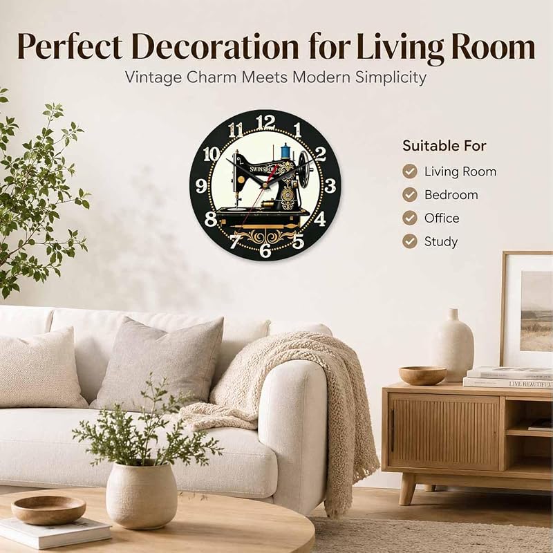 Sewing Machine Wall Clock 10 Inch – Silent Non-Ticking, Variation: Sewing Machine 1+10 Inch