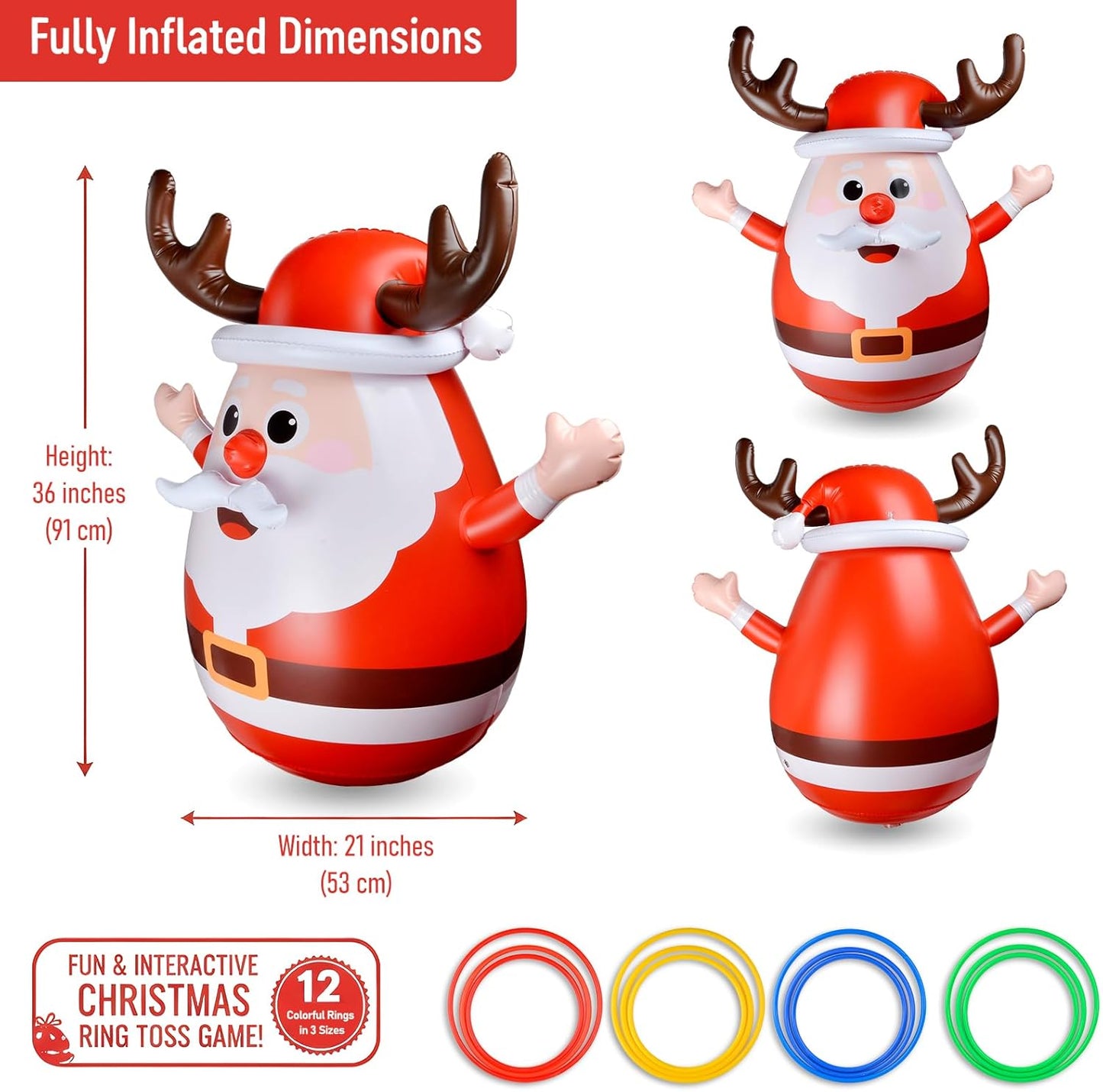 Regine Switzerland Inflatable Santa Reindeer Ring Toss Game - Fun Holiday Party Activity for Kids & Adults