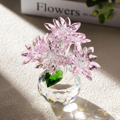 YWHL Pink Crystal Flower Figurine - Handmade Glass Decor Gift for Women | Beautiful Table Centerpiece