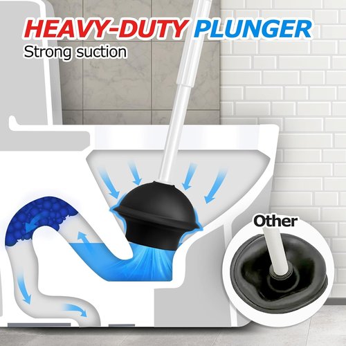 FORASTO 2-in-1 Toilet Brush and Plunger Set - Extended Handle Bathroom Cleaning Tools | Pearl White, 20.8 Inch