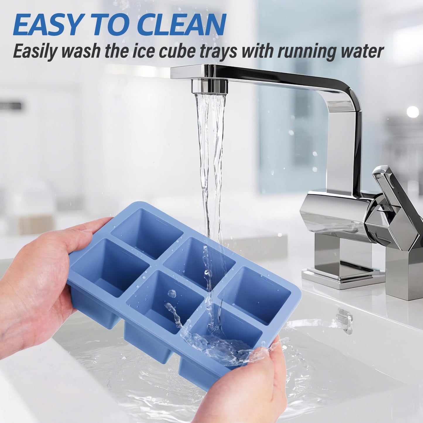 mossime Silicone Ice Cube Tray: 4pack Square Whiskey Large Ice Cube Molds - Old Fashioned Ice Cube Trays with Lid - 2inch Easy Release Big Freezer Mold for Cocktail Baby Food Soup & Juice