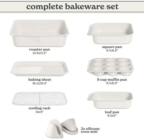 Country Kitchen Nonstick Bakeware Set - Deluxe Heavy Duty, Easy Release, 8 Pcs, Cream