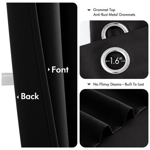 MIULEE Black Blackout Curtains - Bedroom Window Treatment Curtains Thermal Insulated Room Darkening Drapes for Living Room Kitchen Grommet Top Light Blocking Drapery, 40 x 50 Inches Long, 2 Panels