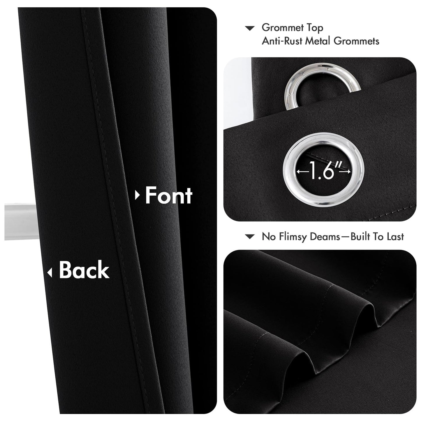MIULEE Black Blackout Curtains for Bedroom Living Room 63 Inches Long 2 Panels, Thermal Insulated Room Darkening Drapes Solid Grommet Noise Reduction Light Blocking Window Treatments 50x63 Inch
