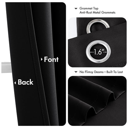 MIULEE Black Blackout Curtains for Bedroom Living Room 63 Inches Long 2 Panels, Thermal Insulated Room Darkening Drapes Solid Grommet Noise Reduction Light Blocking Window Treatments 50x63 Inch