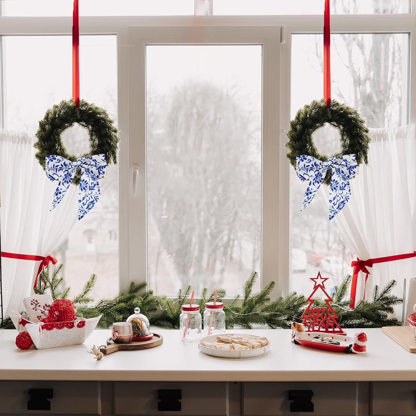 Skiennix Wreath Sash - Elegant Ribbon Decor for Front Door | 2-Piece Set for Weddings & Parties