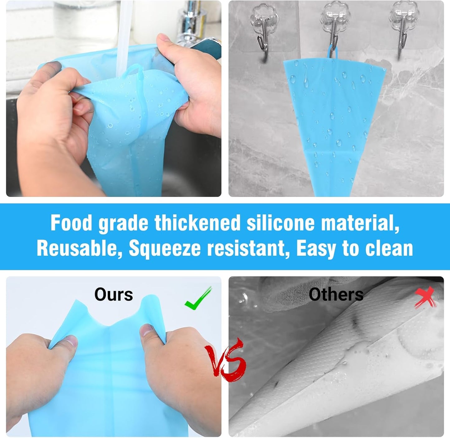 Skiennix Piping Bags and Tips Set - 16 Inch Reusable Silicone Pastry Bags with 14 Icing Tips & Accessories