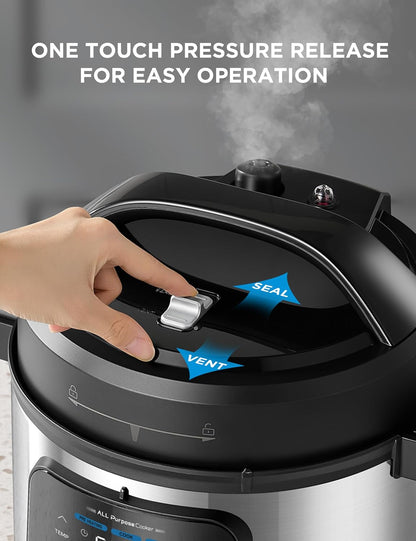 Midea 10-in-1 Electric Pressure Cooker - Versatile Slow Cooker, Steamer & Sous Vide - 6 Quart Stainless Steel Pot