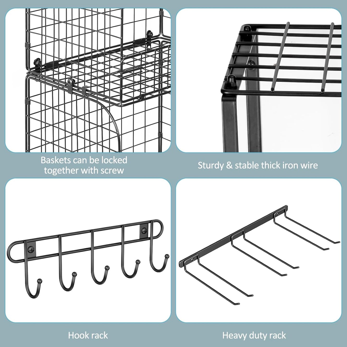 ThreeHio Garage Shelf - Heavy Duty Wall Mounted Storage with Wire Baskets & Tool Rack | Organizer for Home & Garden