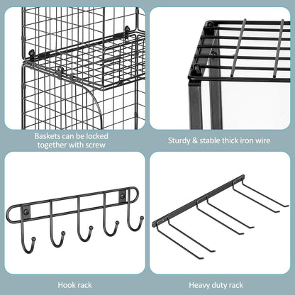ThreeHio Garage Shelf - Heavy Duty Wall Mounted Storage with Wire Baskets & Tool Rack | Organizer for Home & Garden