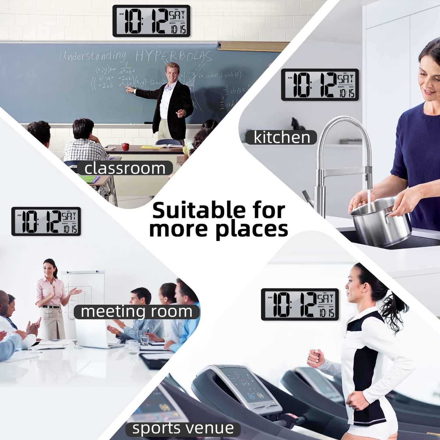 TXL Atomic Clock with Backlight, 14.2" Large Digital Wall Clock Battery Operated, Digital Clock Large Display with Day, Date & Temperature, Large Wall Clock for Bedroom, Livingroom, Office