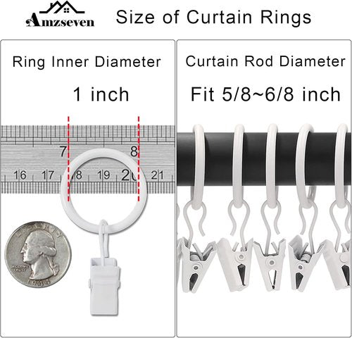 44 Pack Metal Curtain Rings by [Brand Name] - Durable Drapery Clips with 1 Inch Inner Diameter | Fits 5/8 Inch Rods, White