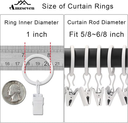 44 Pack Metal Curtain Rings by [Brand Name] - Durable Drapery Clips with 1 Inch Inner Diameter | Fits 5/8 Inch Rods, White