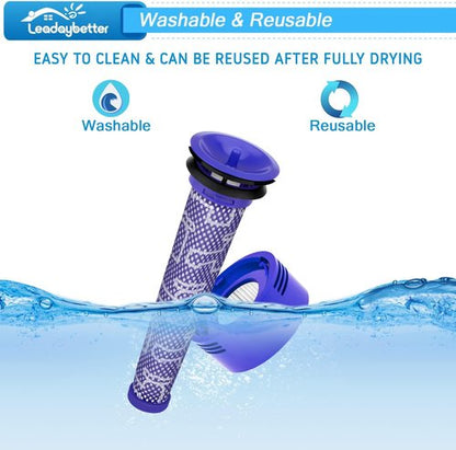 Leadaybetter Filter Replacement - Compatible with Dyson V7 V8 SV10 | 2 Post & 2 Pre Filters