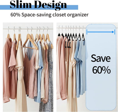 Smartor Black Velvet Hangers - 20 Pack Non-Slip Space-Saving Clothes Hangers with Tie Bar & Shoulder Notches