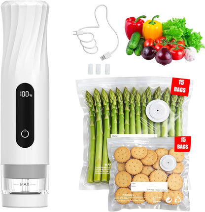 Skiennix Compact Vacuum Sealer - Portable Handheld Food Sealer with 80kPa Suction & 30 Reusable Bags