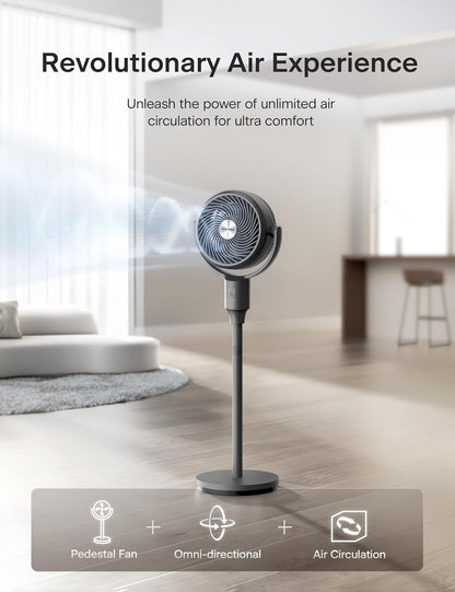 Pelonis Pedestal Fan - Ultra OmniFlow Air Circulator with 135°+90° Oscillation | Quiet 3-Speed Floor Fan with Remote & Timer