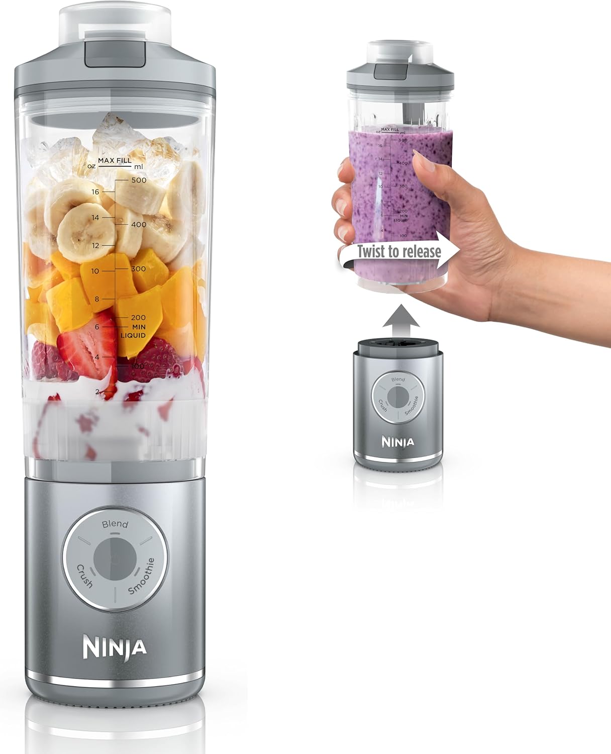 Ninja Blast Max Portable Blender - Cordless Personal Smoothie Maker with 3 Programs, 22 oz, Silver