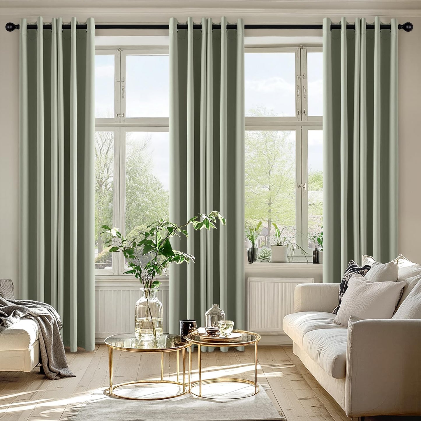 MIULEE Sage Green Blackout Curtains - Thermal Insulated Room Darkening Drapes | 84 Inches Long, 2 Panels