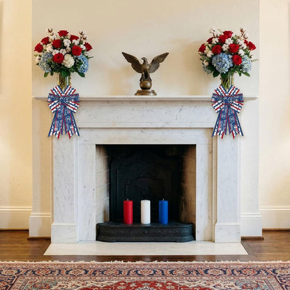 Threetols Patriotic Wreath Bows - 250th Anniversary Red, Blue & White Stripe | 2 Pack for Indoor/Outdoor Decor