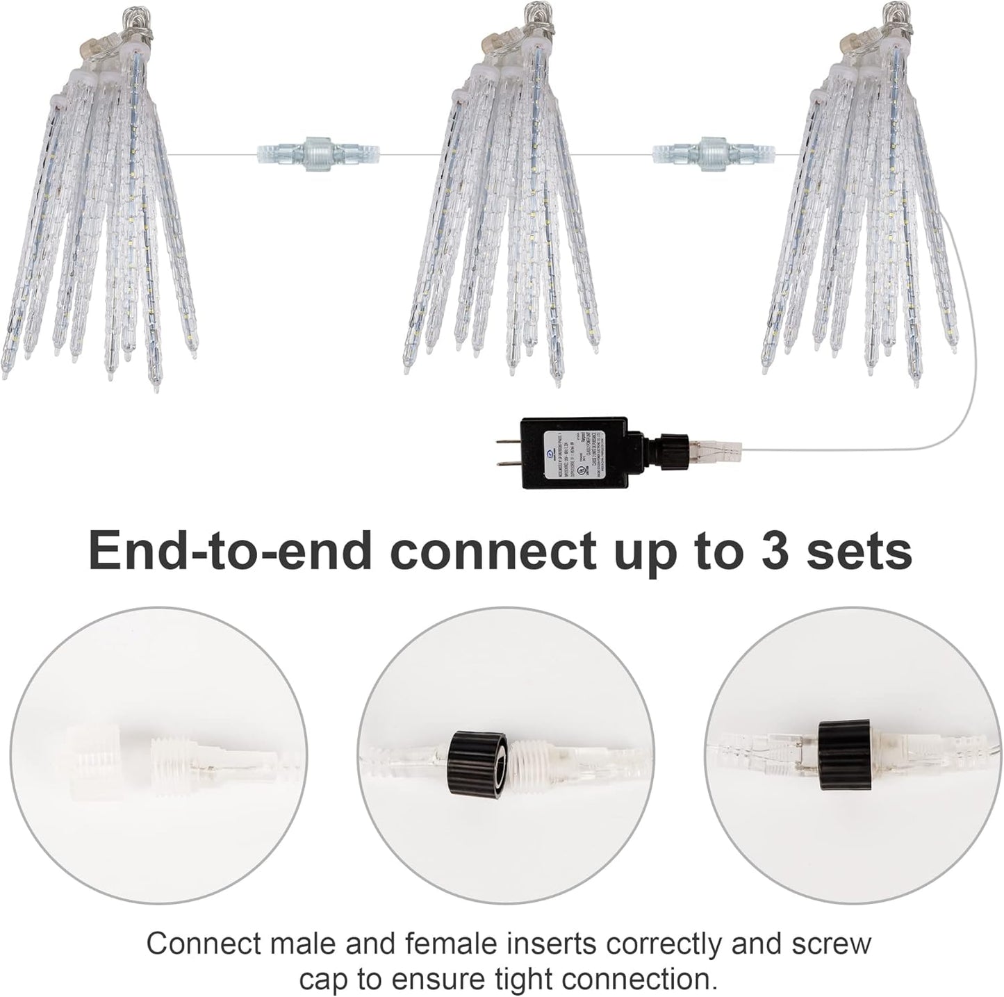 WATERGLIDE Meteor Shower Lights - 12" Outdoor Icicle Christmas Lights with 192 SMD LEDs | Connectable Blue Raindrop Decor