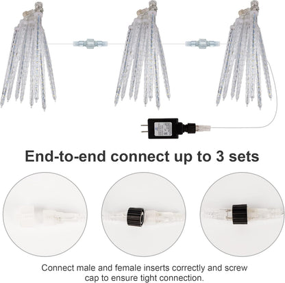 WATERGLIDE Meteor Shower Lights - 12" Outdoor Icicle Christmas Lights with 192 SMD LEDs | Connectable Blue Raindrop Decor