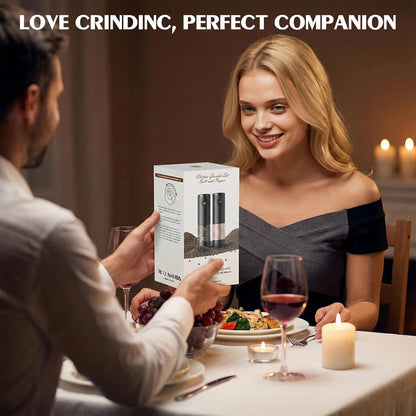 Skiennix Electric Salt and Pepper Grinder Set - Automatic Battery Operated | Adjustable Coarseness, LED Light, Large Capacity