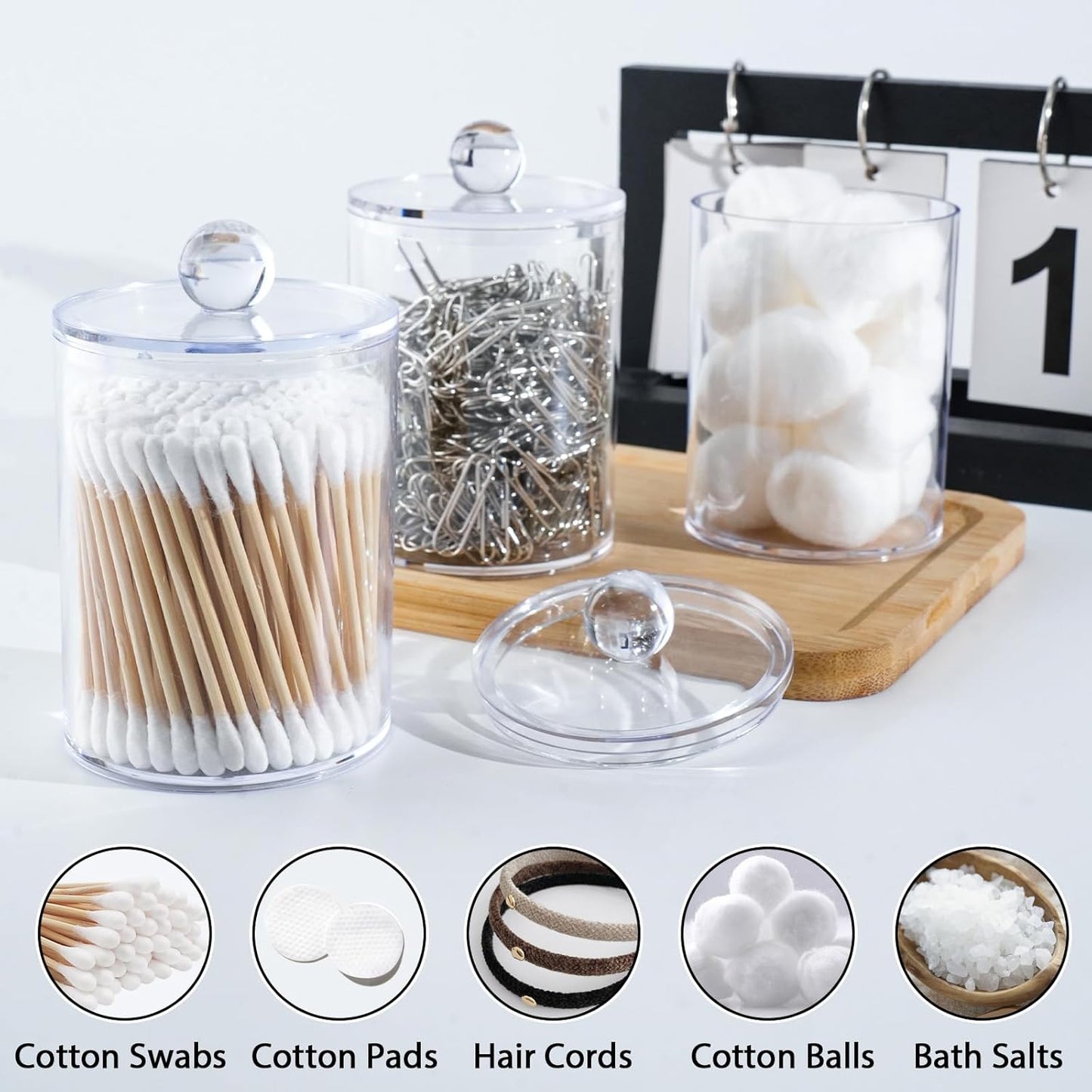 XIPENGKEJI Qtip Holder Set - 2 Pack Apothecary Jars with Lids for Bathroom Organization | Clear 10oz-12oz