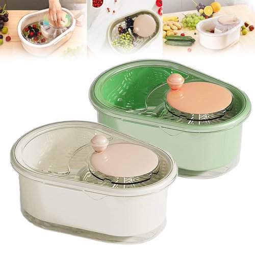 Fruit Cleaner Spinner,Portable Fruit and Vegetable Wash,Fruit Scrubber with Lid Washing Bowl,Large Efficient Multifunctional Fruit Wash Spinner, Manual salad cleaner with Colander and Bowl for Kitchen